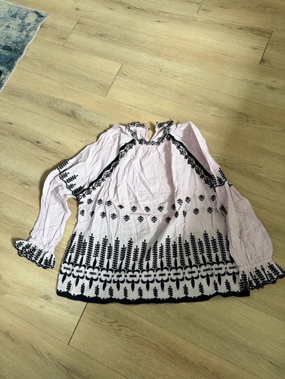 Pale Pink Tunic with Black Embroidery - Picture 3 of 4
